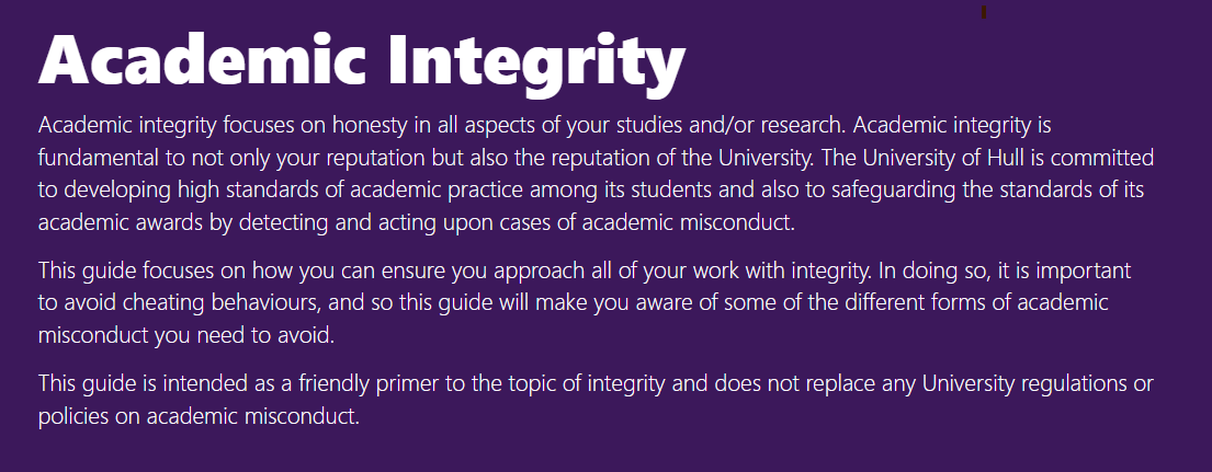 Link to resources on Academic Integrity.